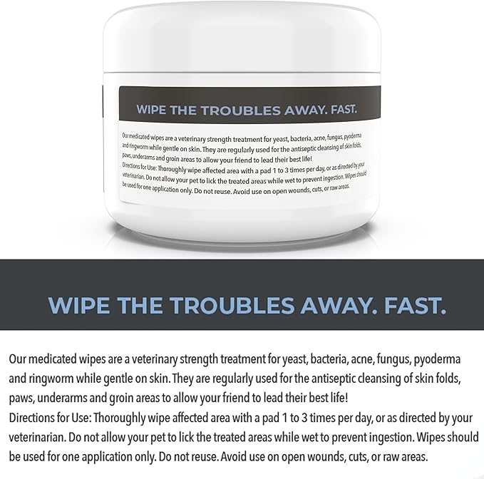 Smiling Paws Pets - Antibacterial & Antifungal Wipe for Dogs & Cats - Contains Ketoconazole & Chlorhexidine - Skin Treatment for Yeast Infection, Ringworm, Pyoderma, Bacteria & Fungus - 50ct (2 Pack)