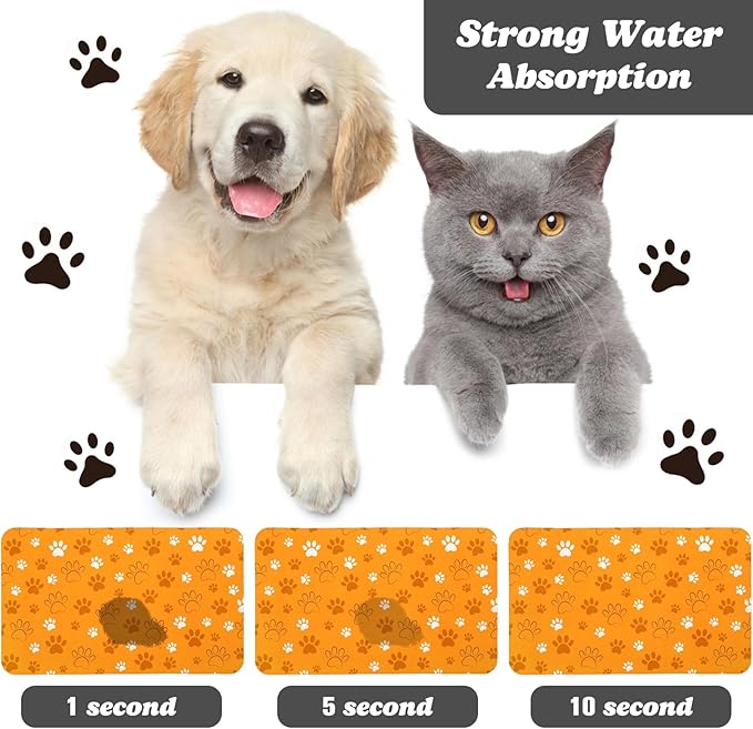 Dog Food Mat, Absorbent Water Bowl Mats Cat Pet Feeding Placemats Orange 12 * 20 inch