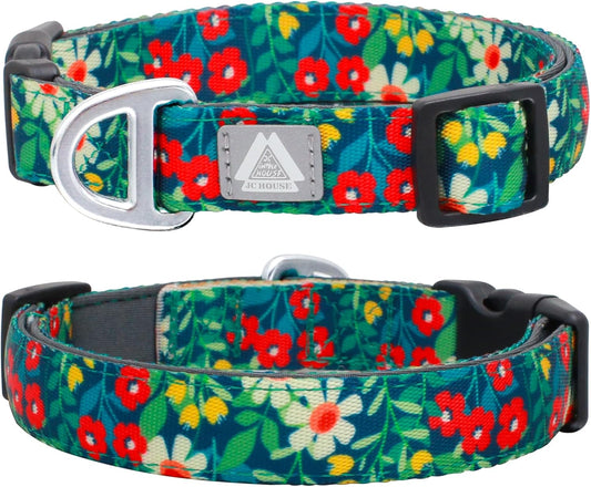 Dog Collar for Large Dogs with Reflective Logo and Soft Padded Neoprene,Floral Print Design,Adjustable,Lightweight & Durable, Neck Size 16’’-25’’ (Floral, L)