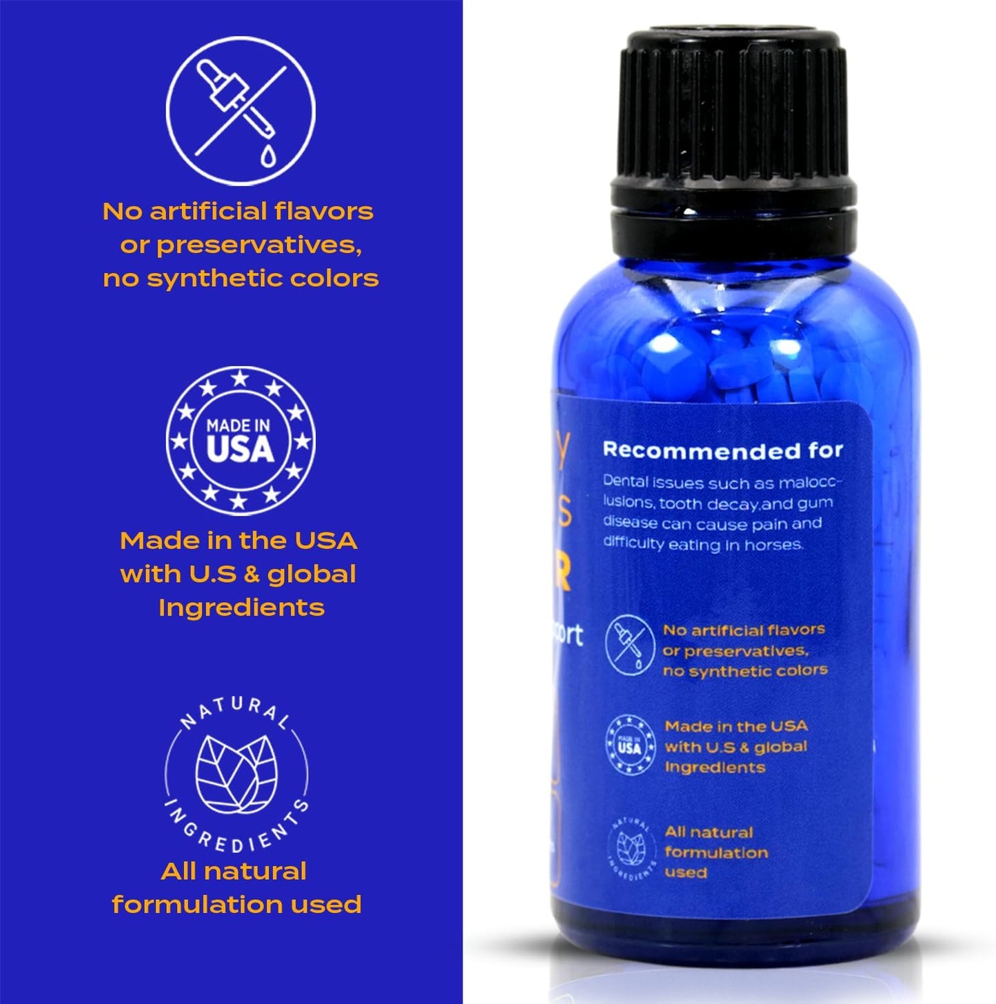 Healthy Animals 4Ever All-Natural Horse Dental Health Support - Maintains Strong, Healthy Teeth & Bones - Dental Supplements for Horses - Homeopathic & Highly Effective - 300 Tablets