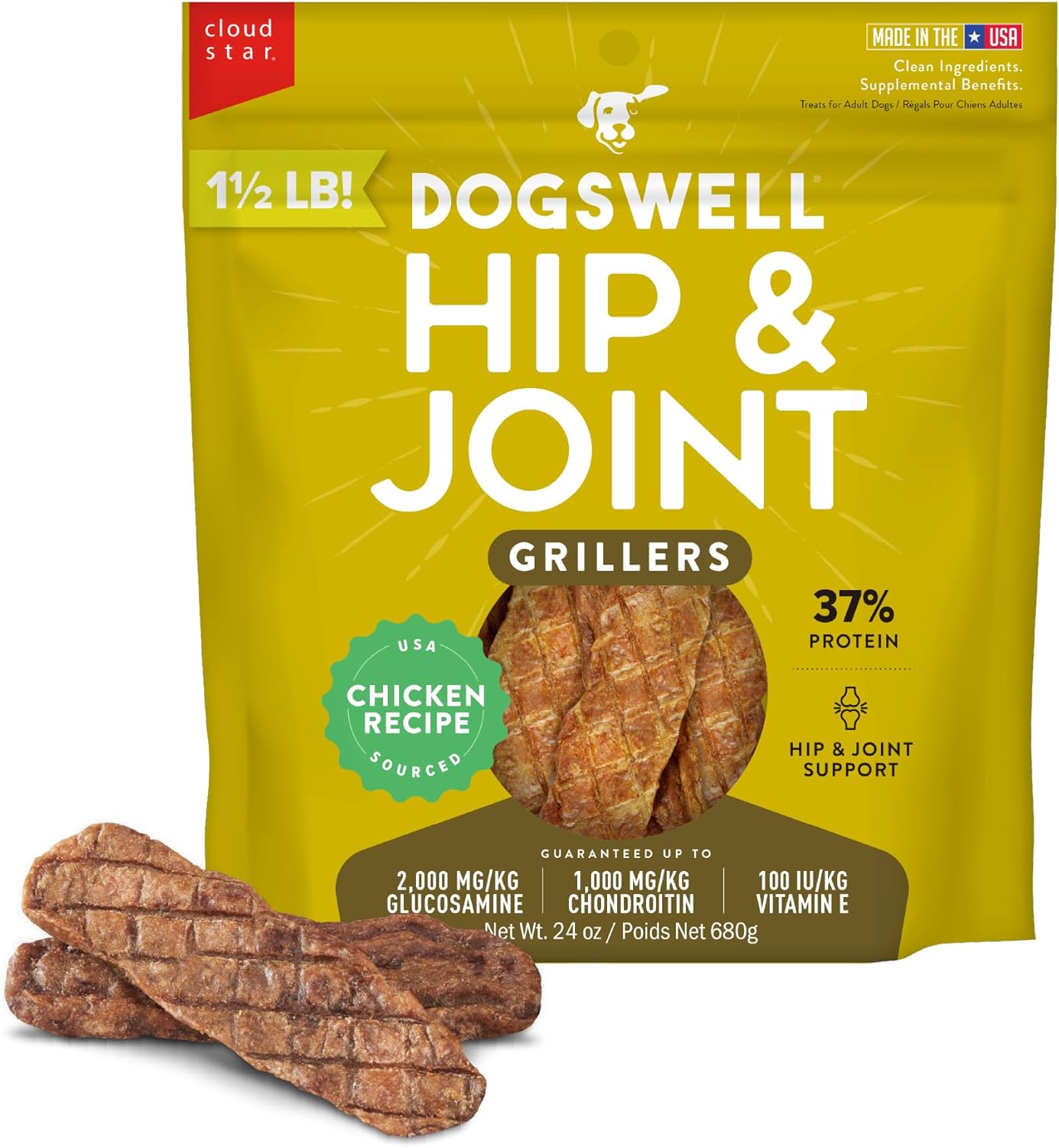 Dogswell Hip & Joint Grillers Dog Treats, Chicken, 24 Oz. Pouch