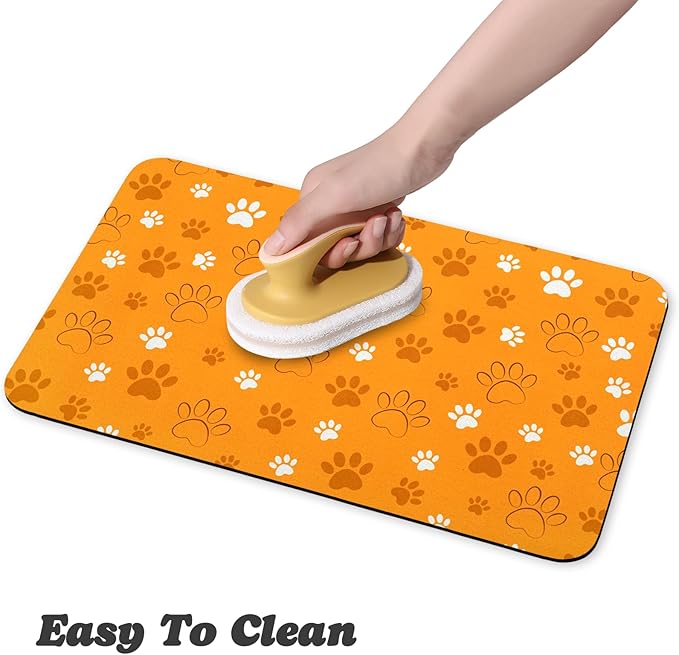 Dog Food Mat, Absorbent Water Bowl Mats Cat Pet Feeding Placemats Orange 16 * 24 inch
