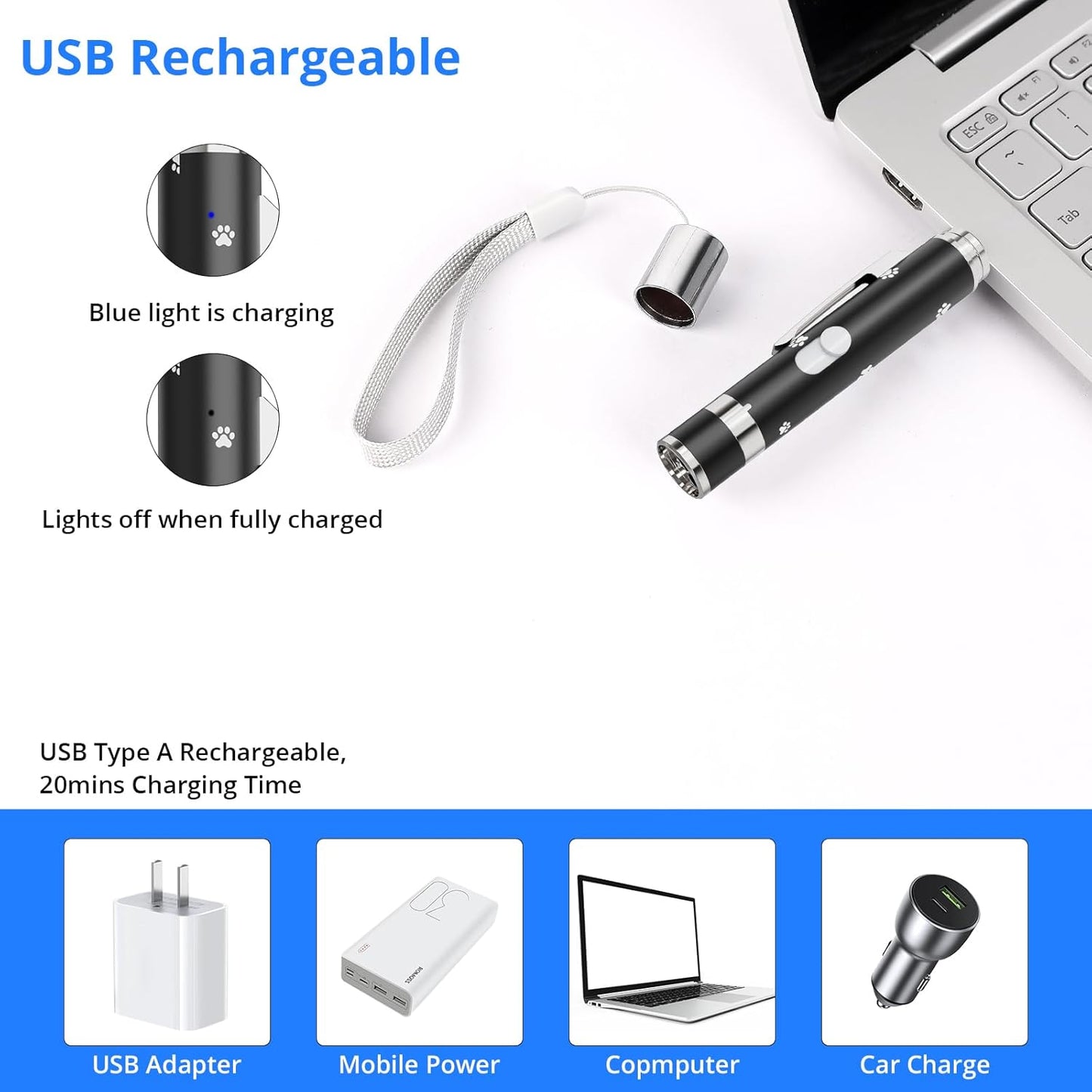 Cat Toys, USB Rechargeable Interactive Cat Mouse Toys, 3 Light Modes & 5 Adjustable Patterns, Portable Kitten Toy for Indoor Cats & Dogs, Training & Exercise Fun