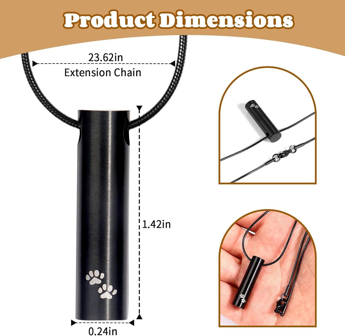 HappyTails Pet Cremation Jewelry, Urn Necklace for Ashes of Dogs&Cats, Memorial Locket Pendant with Filling Kit, Funeral Keepsake Cremation Jewelry for Women&Men, Black with Paw Print