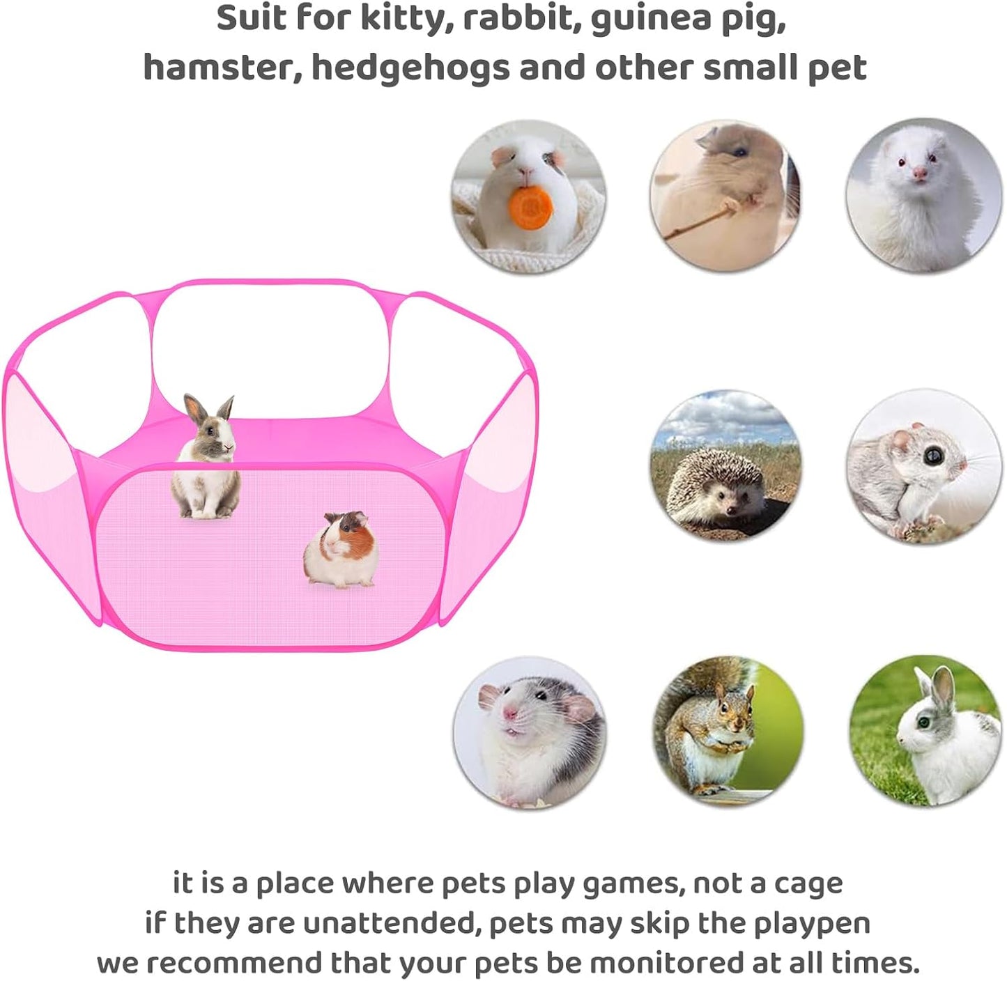Amakunft Small Animals C&C Cage Tent, Breathable & Transparent Pet Playpen Pop Open Outdoor/Indoor Exercise Fence, Portable Yard Fence for Guinea Pig, Rabbits, Hamster, Chinchillas and Hedgehogs