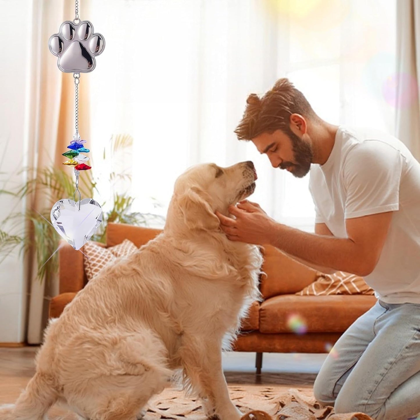 Pet Memorial Gifts for Dogs Cat: Loss of Dog Sympathy Gift- Rainbow Bridge Heart Shape Crystal Suncatcher, Pet Remembrance Ornament in Memory of Puppy, Thoughtful Passing Away Sympathy Keepsake