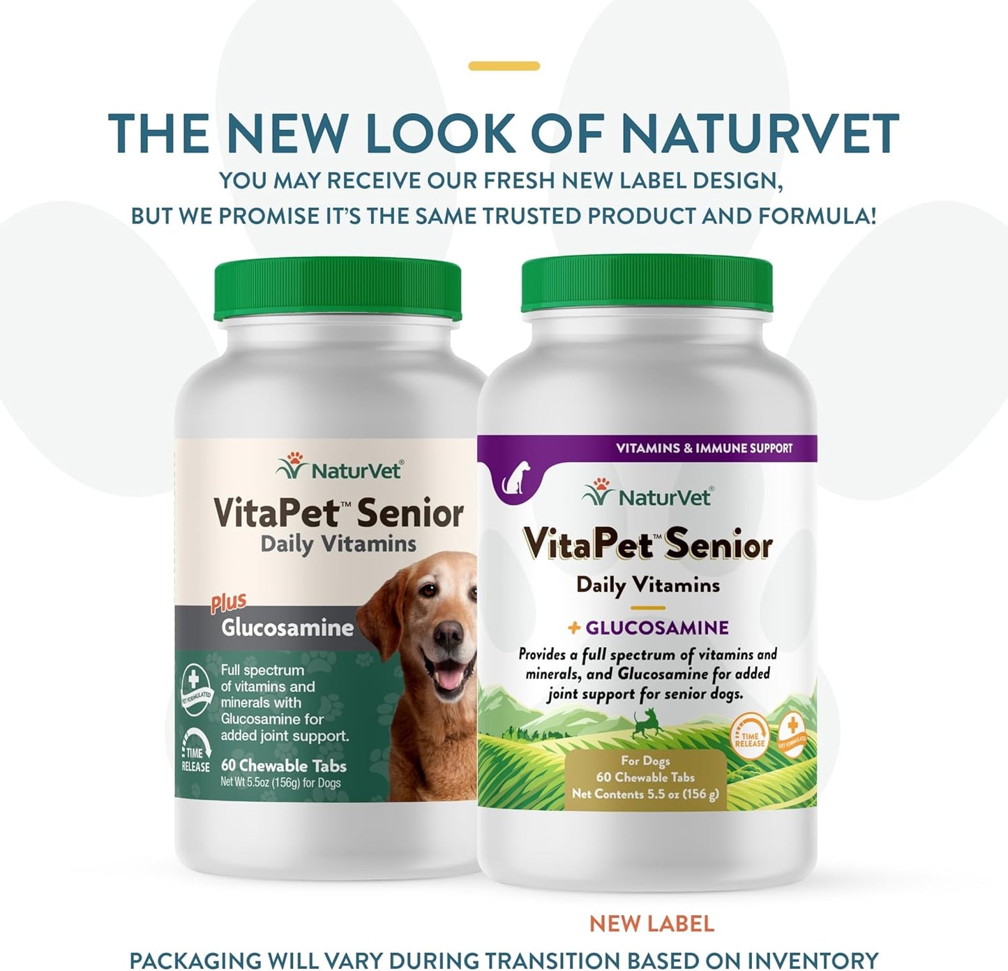 NaturVet –VitaPet Senior Daily Vitamins for Senior Dogs – Plus Glucosamine – Full Spectrum of Vitamins & Minerals – Enhanced with Glucosamine for Added Joint Support – 60 Time Release Tablets