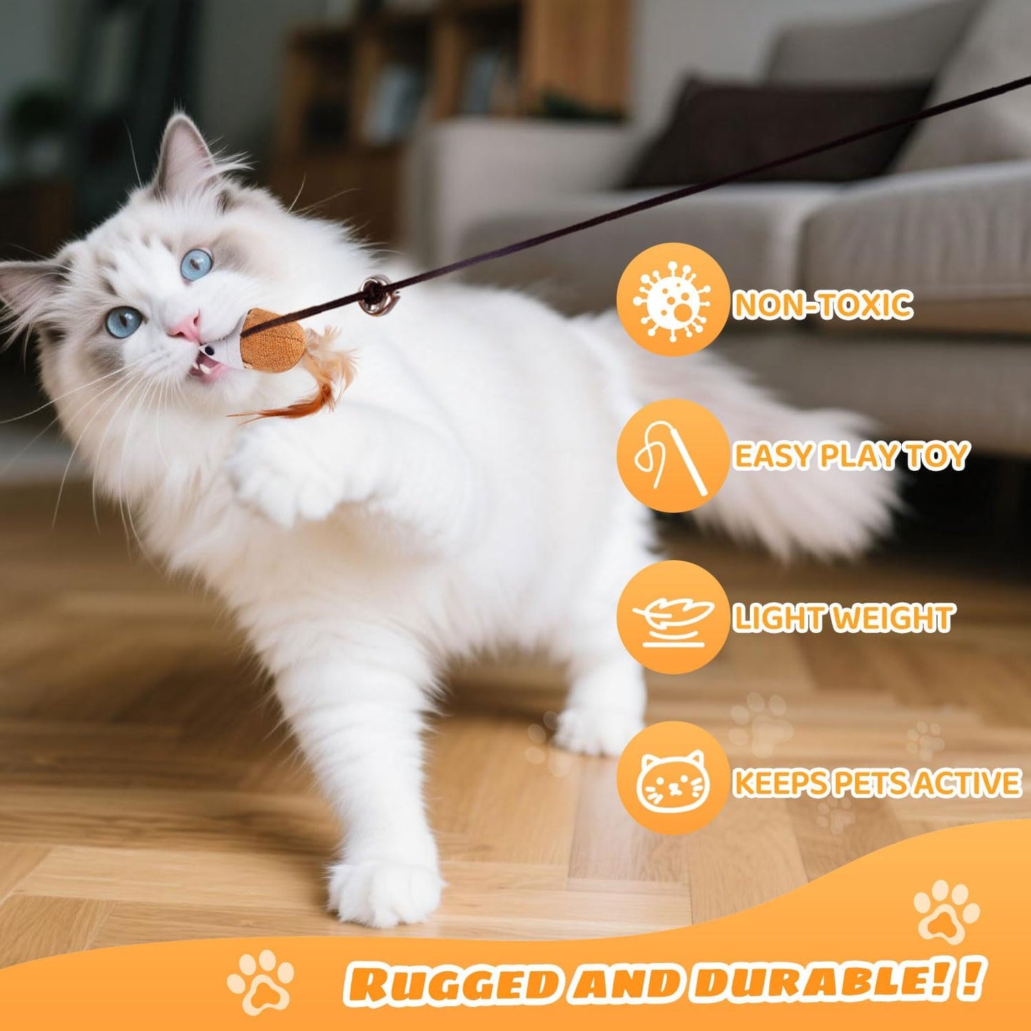 Cats Wand Toy Cat Teaser Toy Stretchy Rope Mouse Shape with Bell Feather Cat Self-Help Relief Toys Bite and Wear Resistant Pet Interactive Toy Suitable for Kittens Adult Cats Households