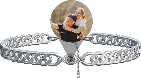 EMIRISTIC Custom Photo Bracelet - Personalized Picture Natural Stone Cuban Chain Bracelet - Any Special Day Gifts