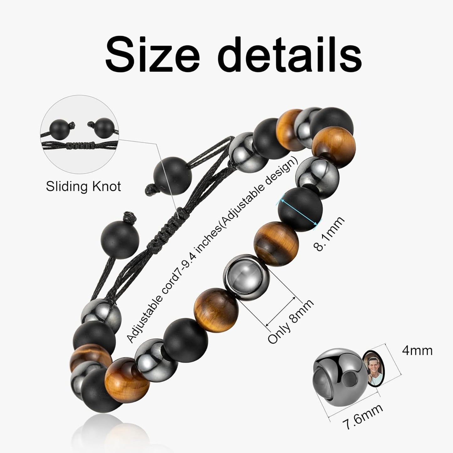 EMIRISTIC Custom Photo Bracelet - Personalized Picture Natural Stone Cuban Chain Bracelet - Any Special Day Gifts