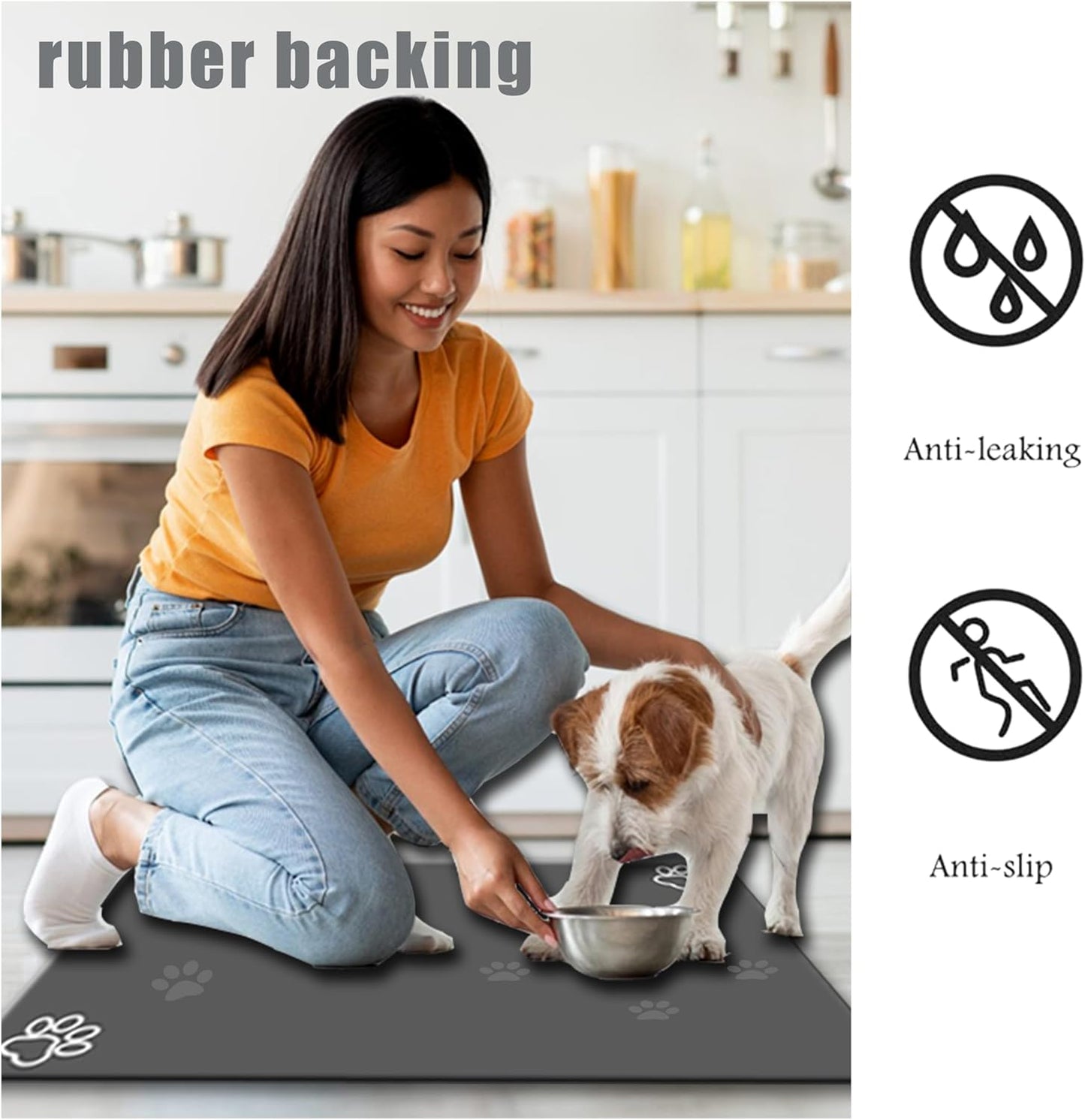 Large Pet Feeding Mat,Super Absorbent Pet Mat,Quick Dry Cat & Dog Water Dispenser Mat,No Stains Non Skid Pet Food Mat for Food and Water Bowl,Easy to Clean Pet Placemats(36"x16" Dark Gray)