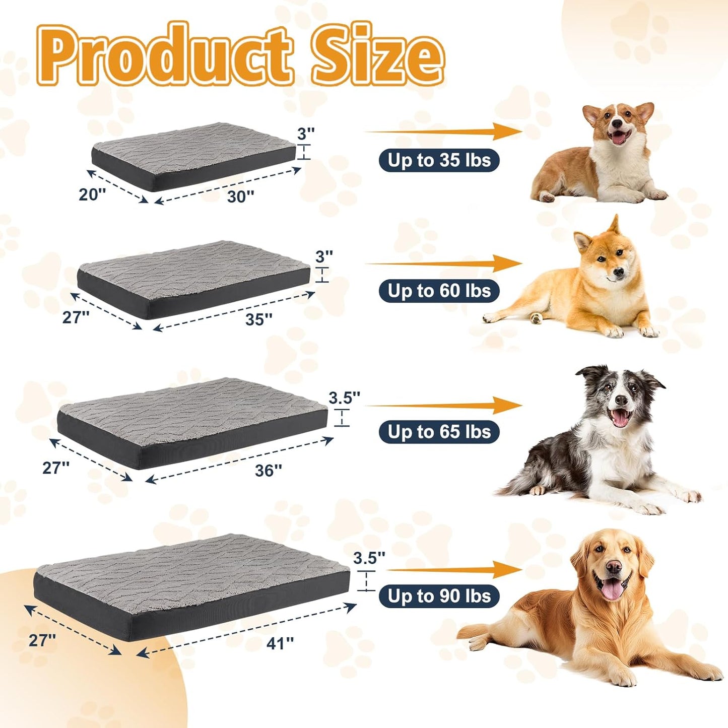 Dog Bed for Kennel - Waterproof Dog Crate Bed for Small Medium Dogs, Anti-Slip Bottom & Removable Washable Cover, Soft Comfort Plush Pet Mattress, 30"x20"x3", Grey