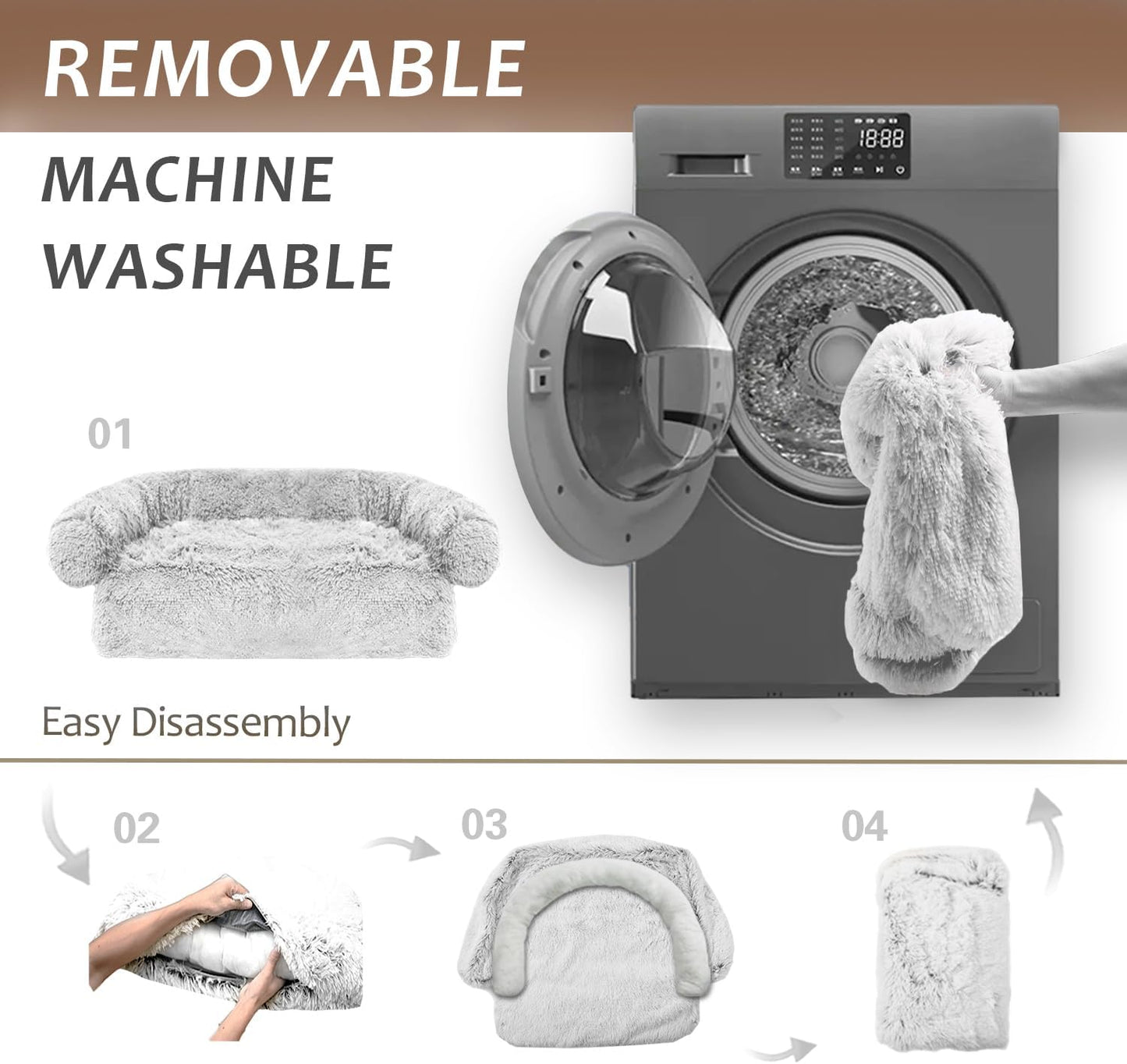 Calming Dogs/Cats Bed Mats, Dog Pad Washable Removable Couch Cover, Plush Long Fur Mat for Pets, Waterproof Lining, Perfect for Small, Medium and Large Dogs and Cats (Light Gray, 31"x23")