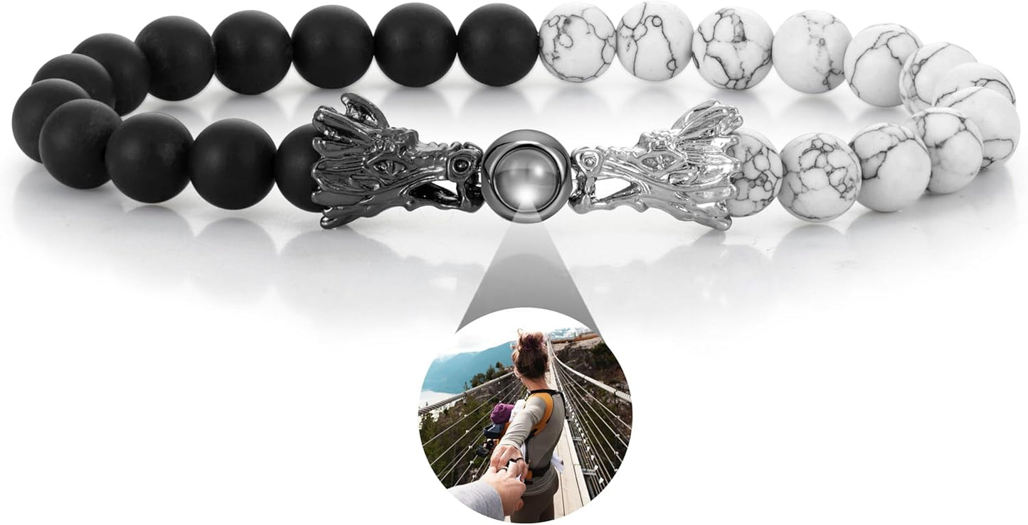 EMIRISTIC Custom Photo Bracelet - Personalized Picture Natural Stone Cuban Chain Bracelet - Any Special Day Gifts