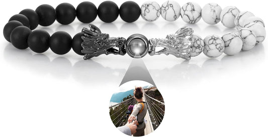 EMIRISTIC Custom Photo Bracelet - Personalized Picture Natural Stone Cuban Chain Bracelet - Any Special Day Gifts