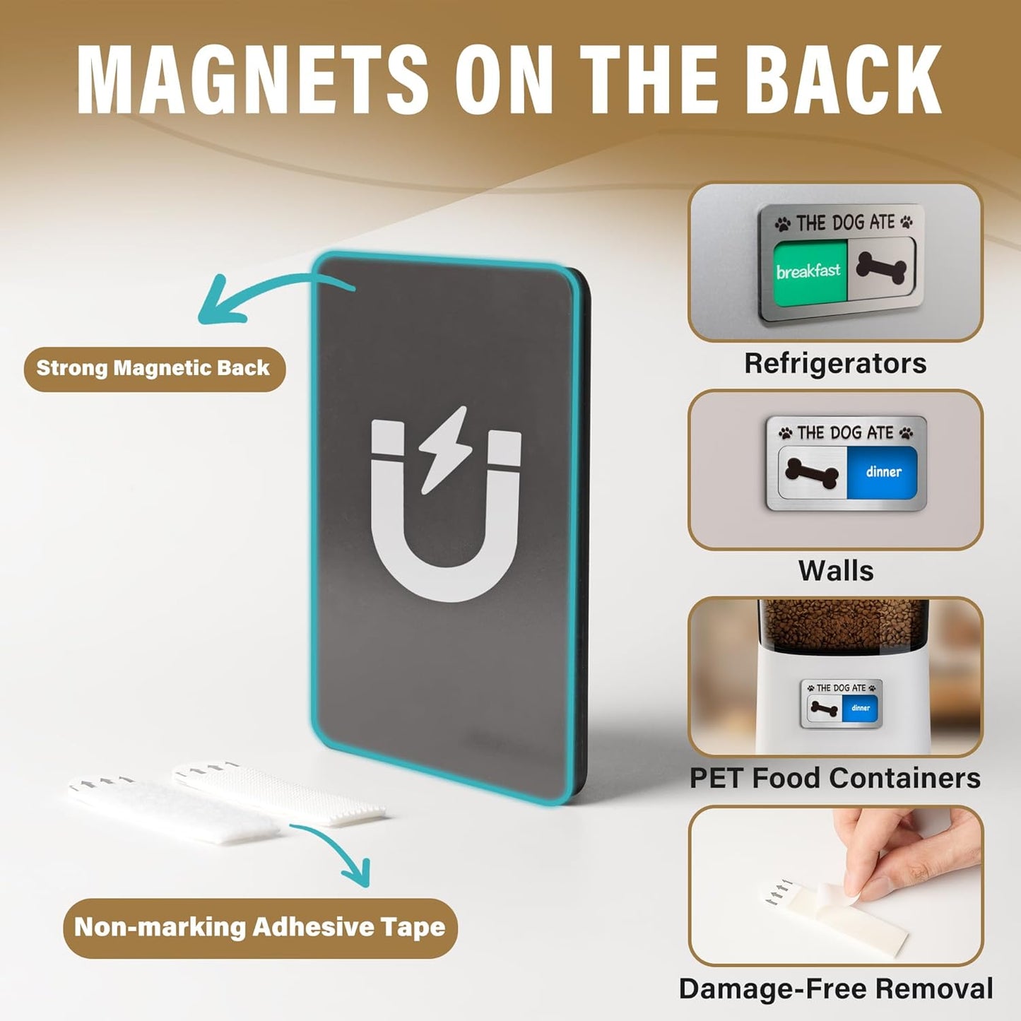 Dog Feeding Reminder Sign with Magnet, Pet Feeding Tracker with The Dog Ate, Acrylic Dog Paw 2 Area Feed Sign with Breakfast and Dinner for Fridge, Brushed Silver with 2 Stickers, 4.7" x 2.7"