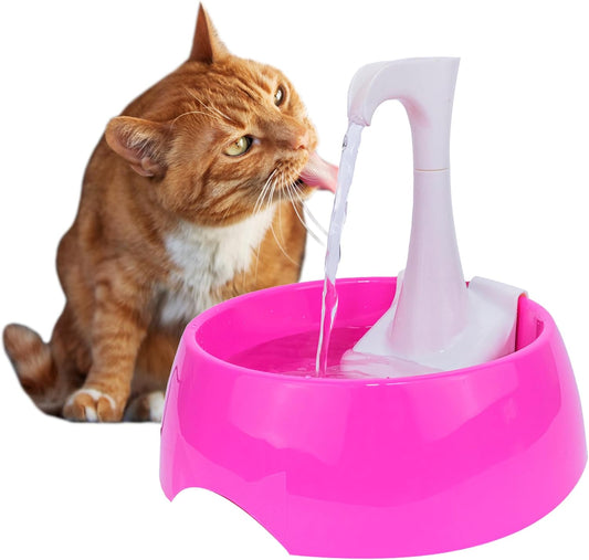 Aqua First Pet Water Fountain - Automatic Drinking Bowl for Cats and Dogs - Light and Portable - Replaceable Filters - Ergonomic Design - 1.2L/42 fl oz - Pink