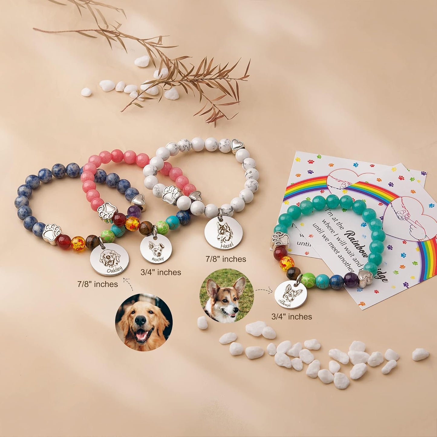 Anavia Pet Portrait Rainbow Bridge Pet Memorial Bracelet for Beloved Dog Cat, Pawprint on My Heart Personalized Handmade Bracelet Keepsake