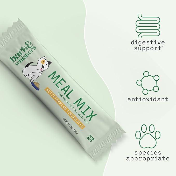 Dr. Mercola Bark & Whiskers Meal Mix for Adult Dogs, 8.09 Oz. (229.5 g), 30 Packets, Offers 20 Essential Nutrients, Promotes Digestive Health, Veterinarian Formulated, Non-GMO