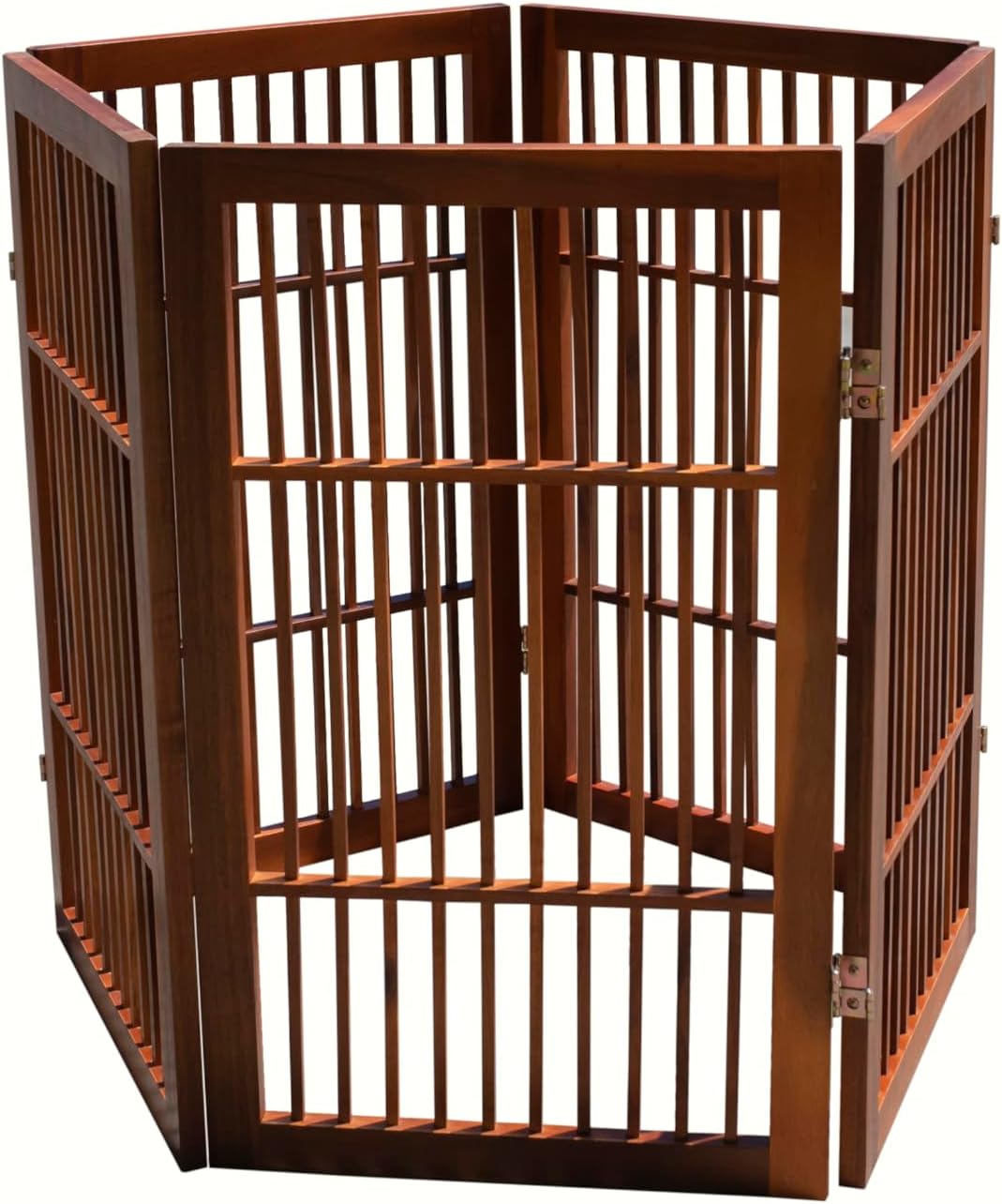 Pet Dog Gate Strong and Durable Freestanding Folding Acacia Hardwood Portable Wooden Fence Indoors or Outdoors by Urnporium (Brown Pet Gate, 5 Panel 30" Tall)