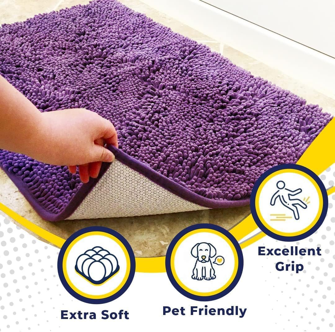 Muddy Mat® Original Dog Door Mat for Muddy Paws, Super Absorbent Microfiber, Non-Slip Washable Pet Rug, Quick Dry Chenille Entryway Carpet, Machine Washable Indoor Outdoor mat, Purple 24"x35"
