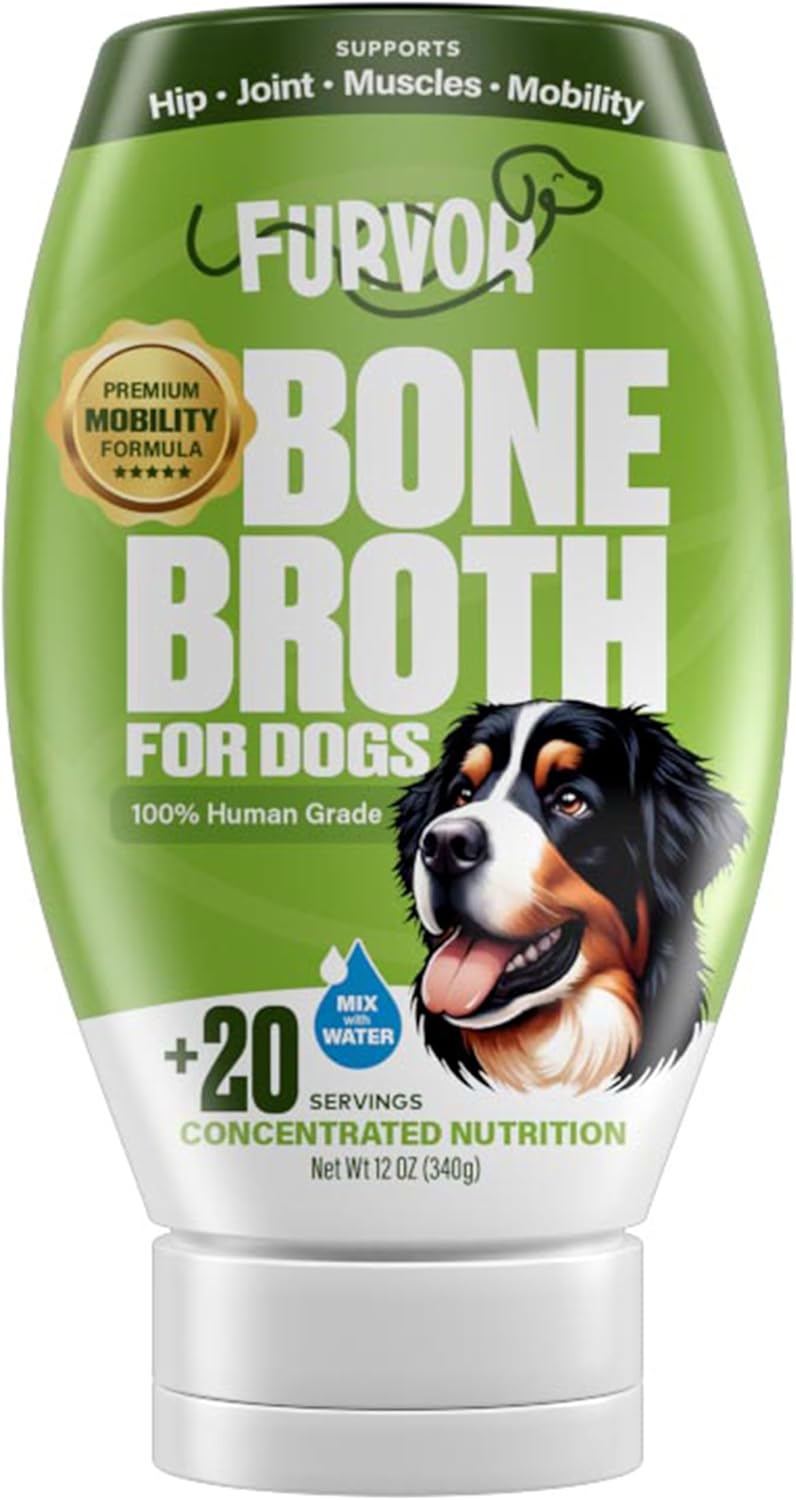 Beef Mobility Support Bone Broth Concentrate for Dogs - Collagen Protein Supplement - Boosted w/Amino Acids, Glucosamine, and Chondroitin - Dog Food Topper - Human Grade (12 oz, 20 Servings)