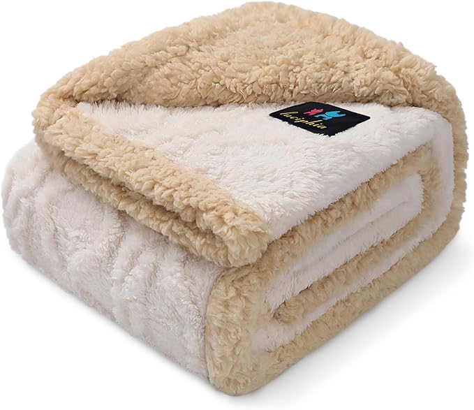 Waterproof Pet Blanket, Liquid Pee Proof Dog Blankets for Sofa Bed Couch, Reversible Sherpa Fleece Furniture Protector Cover for Small Medium Large Dogs Cats,Beige-Thicken Medium（57" x 40"）