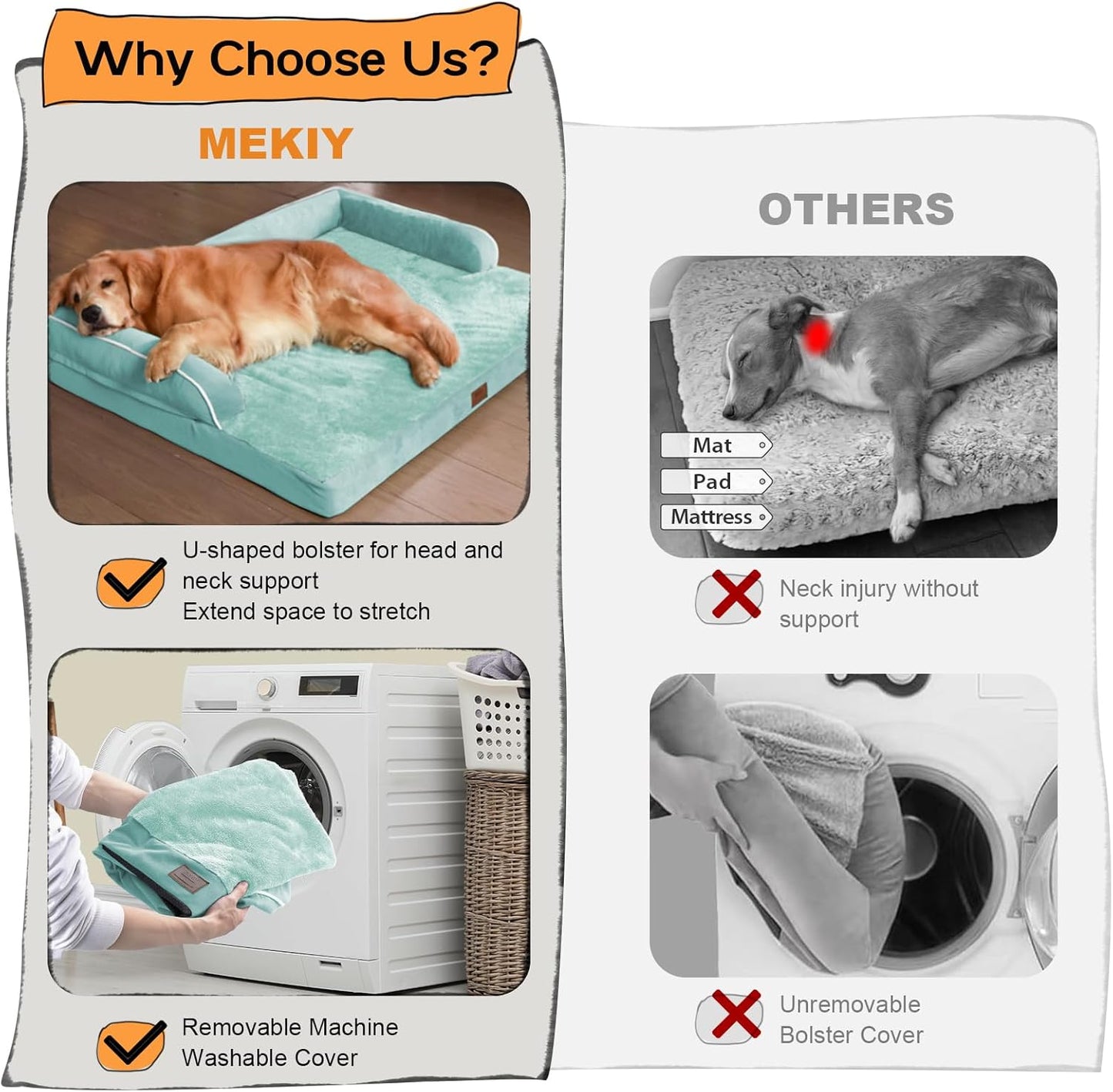 Orthopedic Washable Large Dog Bed, Dog Beds with Removable Cover, Large X XL Pet with Bolster, Washable Aqua Blue Sofa with Orthopedic Egg Foam for Medium Large Dogs