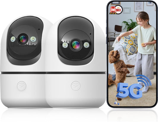 Indoor Camera 5G&2.4G WiFi Cameras for Home Security Instant 911 Alert, 360° Pan/Tilt Baby Monitor/Dog/Pet Camera AI Motion Detection Night Vision, Speaker, US Cloud Storage (2Pack)