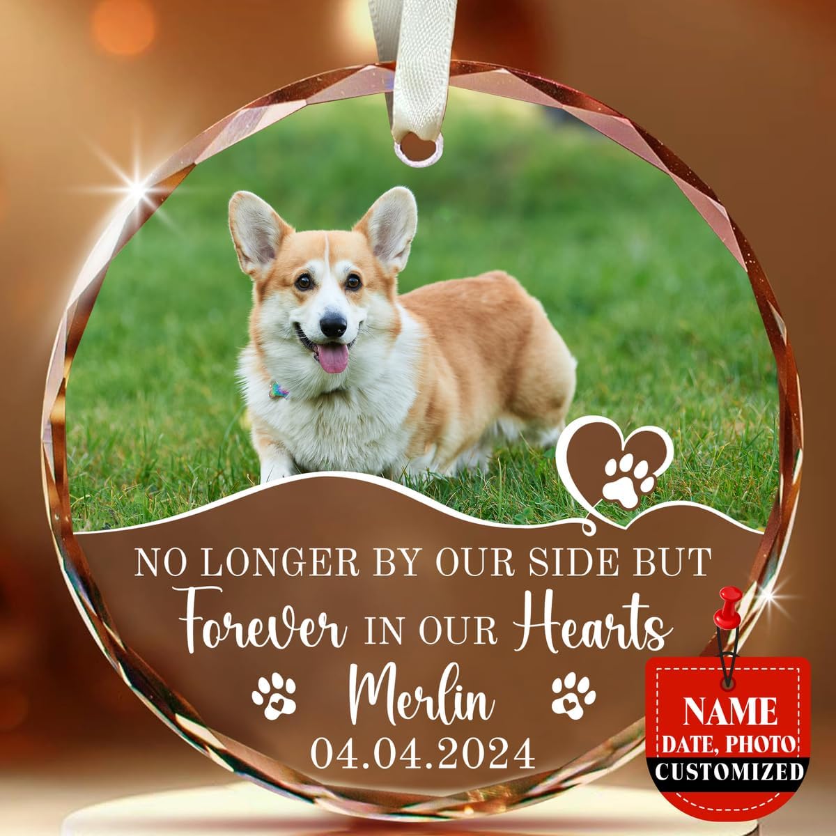 Personalized Wings Memorial Dog Christmas Ornaments - Forever in Our Hearts Acrylic Ornament for Your Loss Pet - Custom Photo, Name, Years (Glass Memorial Dog)
