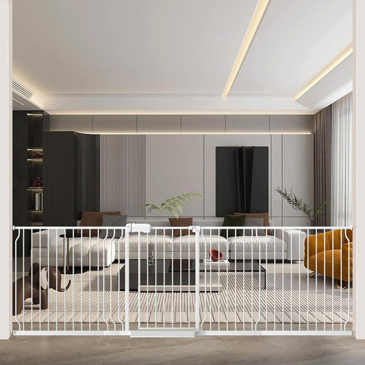 WAOWAO Baby Gate 100-109.41" Extra Wide Pressure Mounted Walk Through Swing Auto Close Safety White Metal Toddler Kids Child Dog Pet Puppy for Stairs,Doorways,Kitchen