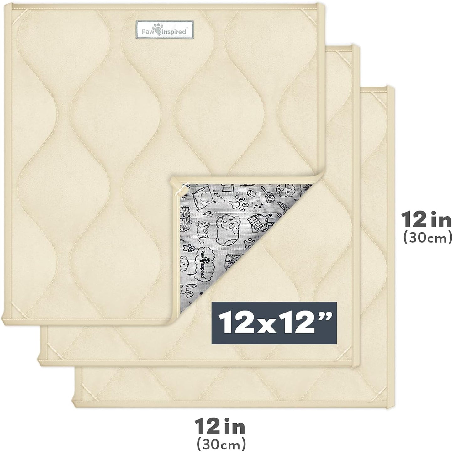 Paw Inspired Guinea Pig Cage Liner Pads | Washable Fleece Bedding, Waterproof Bottom | Super Absorbent Pee Pad or Pet Bed Mat for Guinea Pigs, Ferrets, Rabbits, Hamsters, Small Animals (12"x12", Tan)