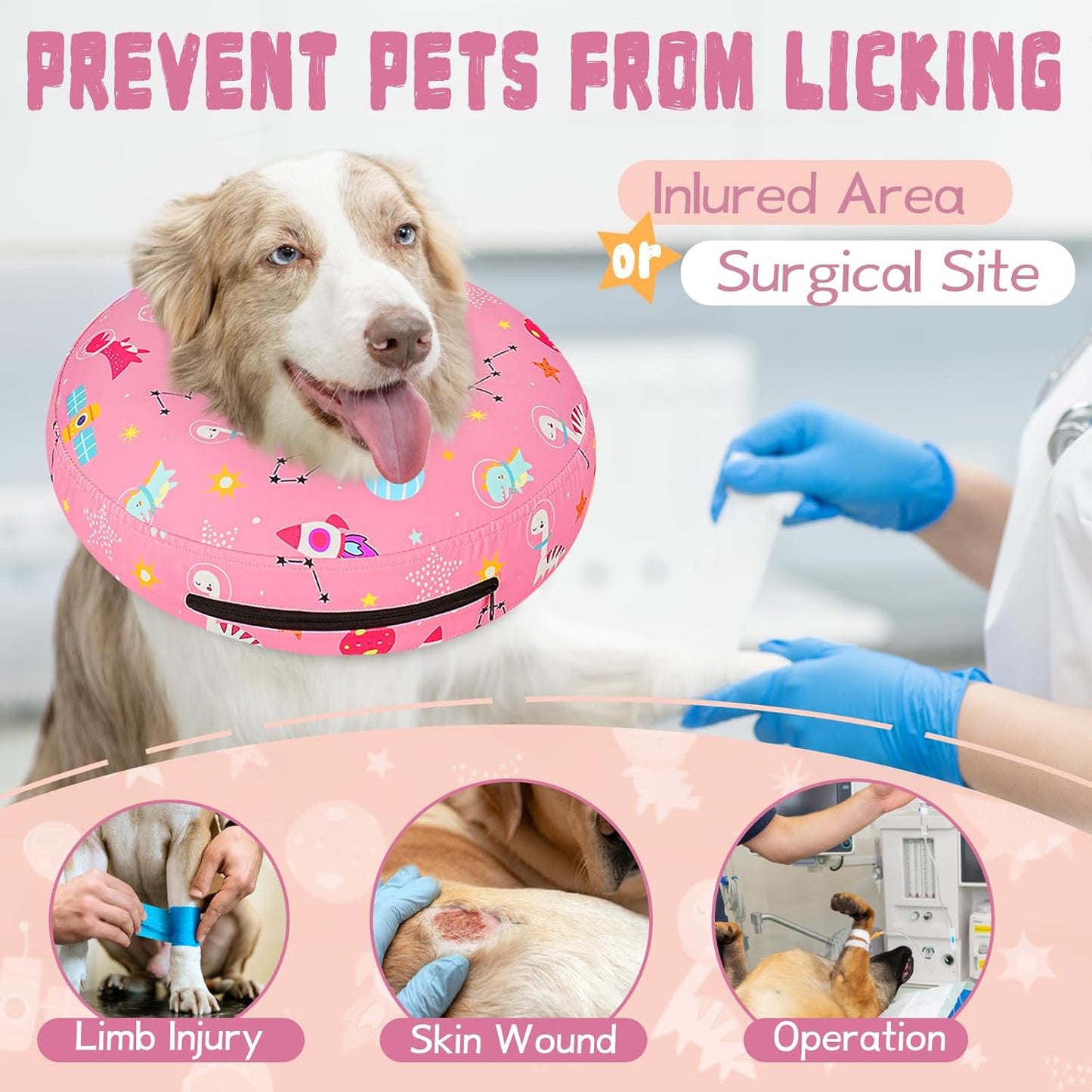 Inflatable Dog Cone Collar for After Surgery, Dog Donut Collar After Surgery, Soft Pet Cone for Small Medium Large Dogs to Stop Licking