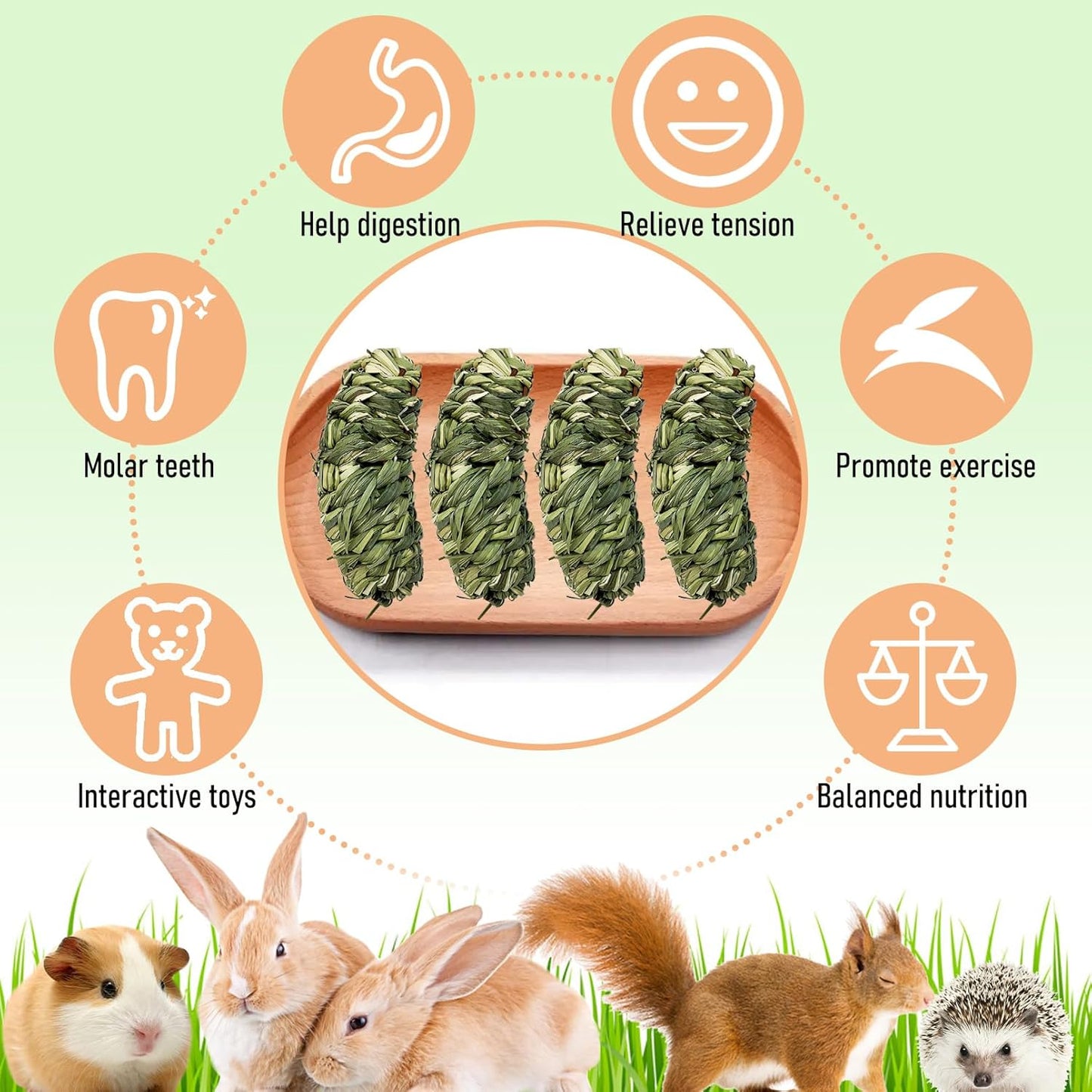 Hamiledyi Rabbit Chew Ball Bunny Timothy Grass Ball Natural Woven Chewing Toys Small Animal Activity Play Balls Chew Toys for Bunny Rabbits Hamster Guinea Pigs Chinchilla Gerbils 4PCS