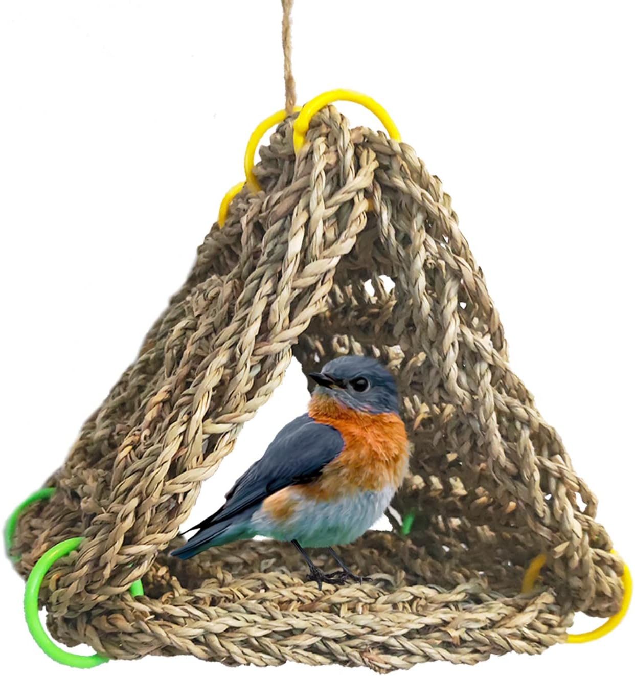 Tfwadmx Bird Seagrass Hammock Tent, 3Pcs 7x7in Seagrass Mat for Birds, Hanging Parrot Toys, Counre House Hut Hideout for Parakeets, Lovebirds, Budgies, Cockatiels