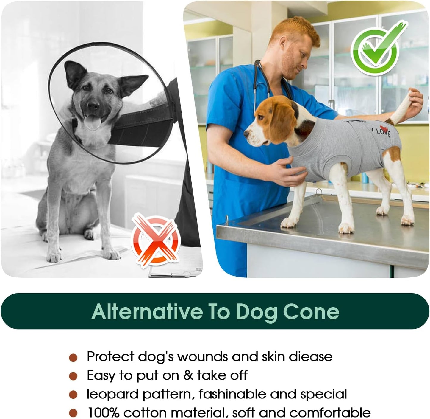 Kuoser Dog Recovery Suit for Male Dogs, Post-Surgery Bodysuit for Spay Neuter, Dog Onesie After Surgery, Anti-Licking Pet Surgical Recovery Suit, Gray L