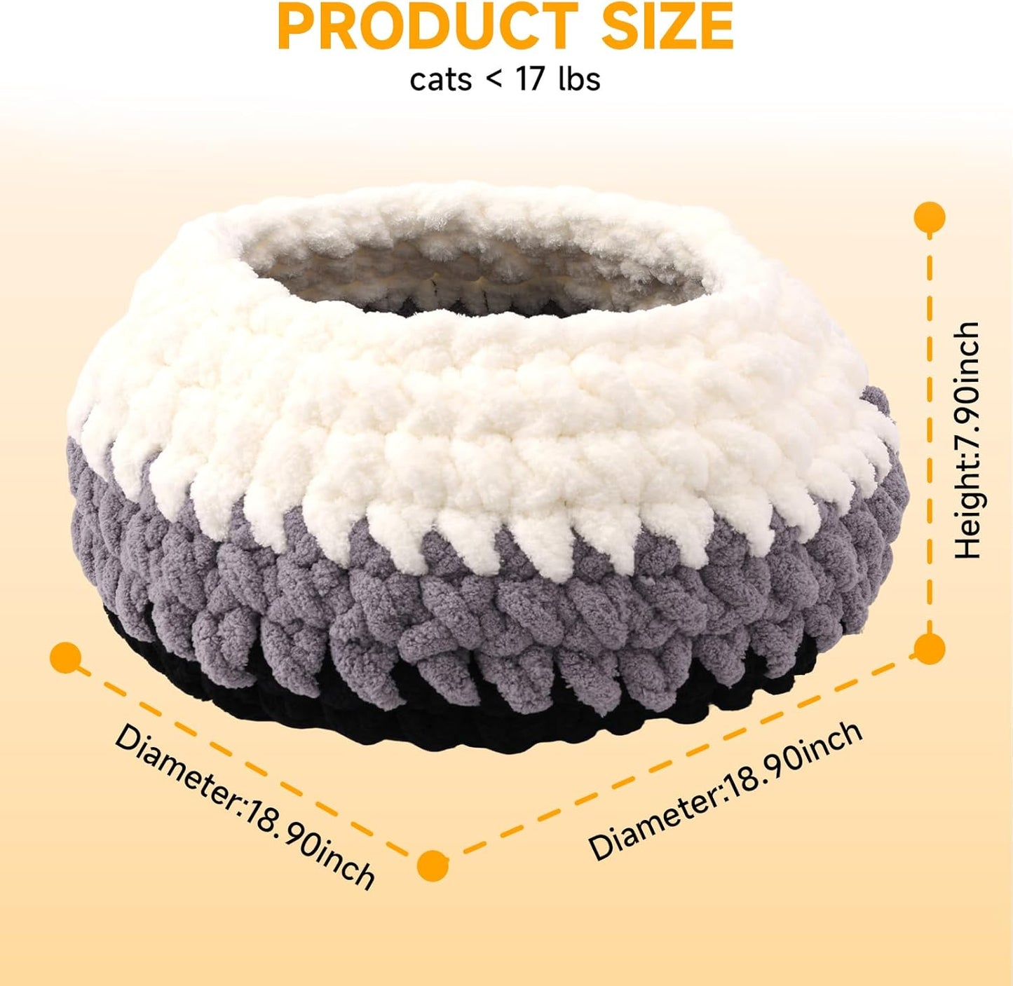 Ombre Gradient Round Cat Bed for Indoor Cats, Chunky Knit Washable & Plush Pet Bed, Cozy Nest with Non-Slip Bottom for Small Medium Cats