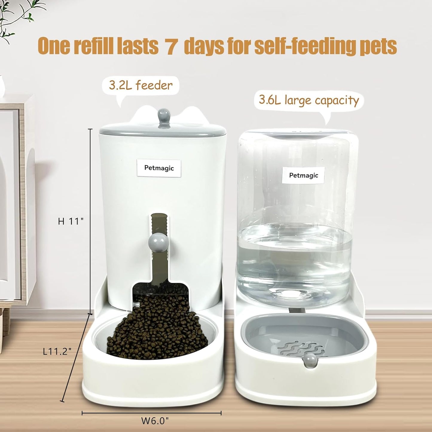 Gravity cat Feeder by Petmagic is a 3.6L Large-Capacity cat Food and Water Bowl Set. This Two-Piece Set is Suitable for pet Feeding, Including Small and Medium-Sized Dogs, Kittens.