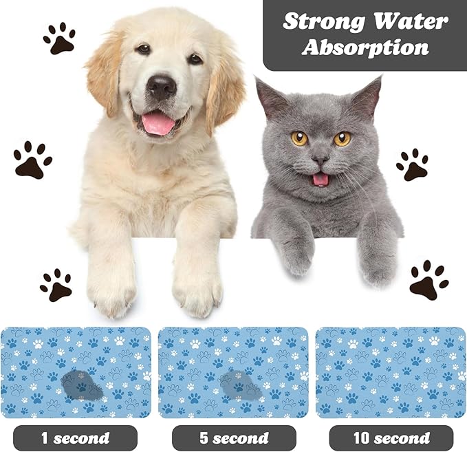 Dog Food Mat, Absorbent Water Bowl Mats Cat Pet Feeding Placemats Blue 16 * 24 inch