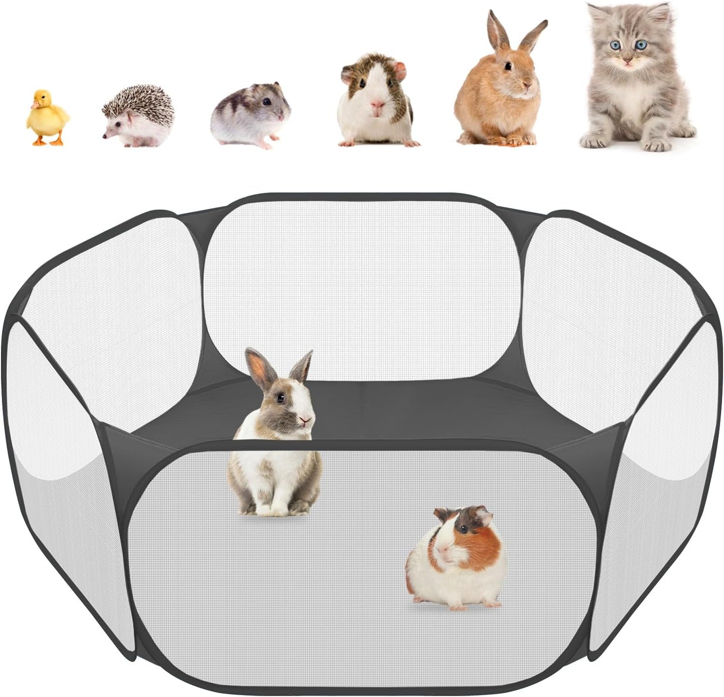 Amakunft Small Animals C&C Cage Tent, Breathable & Transparent Pet Playpen Pop Open Outdoor/Indoor Exercise Fence, Portable Yard Fence for Guinea Pig, Rabbits, Hamster, Chinchillas and Hedgehogs