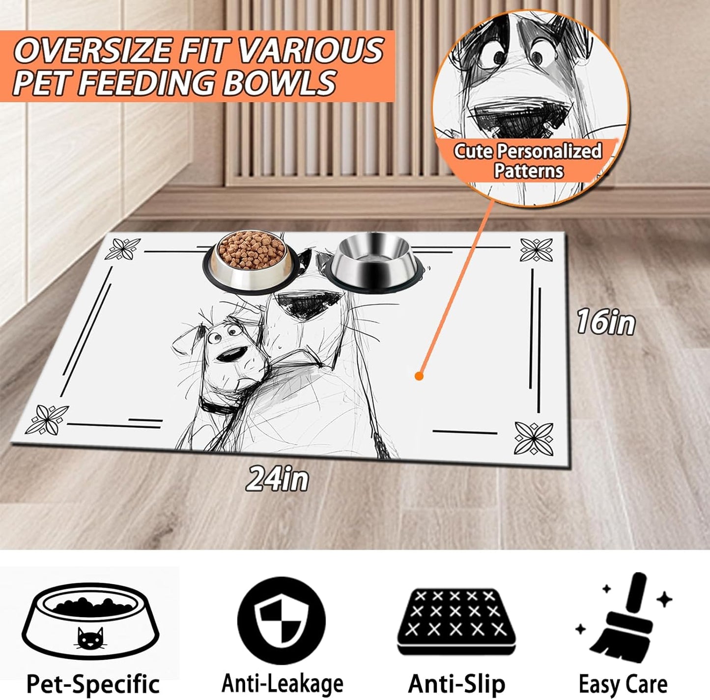 Pet Feeding Mat for Dogs and Cats - Super Absorbent Anti-Slip Bowl Pad, Eco-Friendly Washable Mat to Prevent Spills and Mess German Shepherd Mat 16"x24"