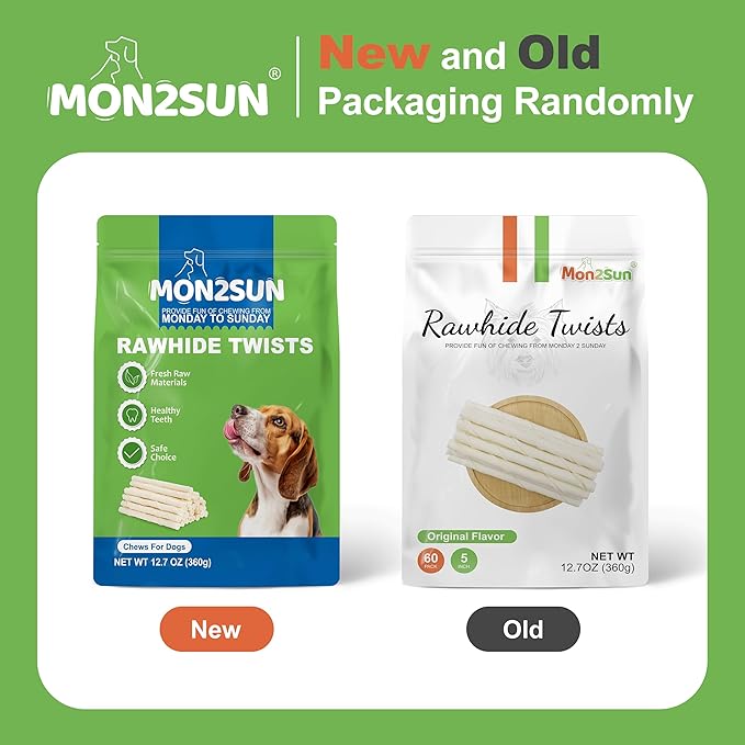 MON2SUN Dog Rawhide Twist Sticks Natural 5 Inch Thin Sticks Rawhide Chews Treats for Puppy and Small Dogs 60 Count, 12.7oz
