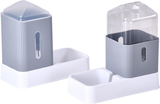 Noa Store Automatic Pet Water and Food Dispensers - Easy to Clean Feeding Bowls for Dogs and Cats - Convenient and Time-Saving Pet Station for Busy Owners - 12'H×6.3'L×11'W 3.5L Each - Grey