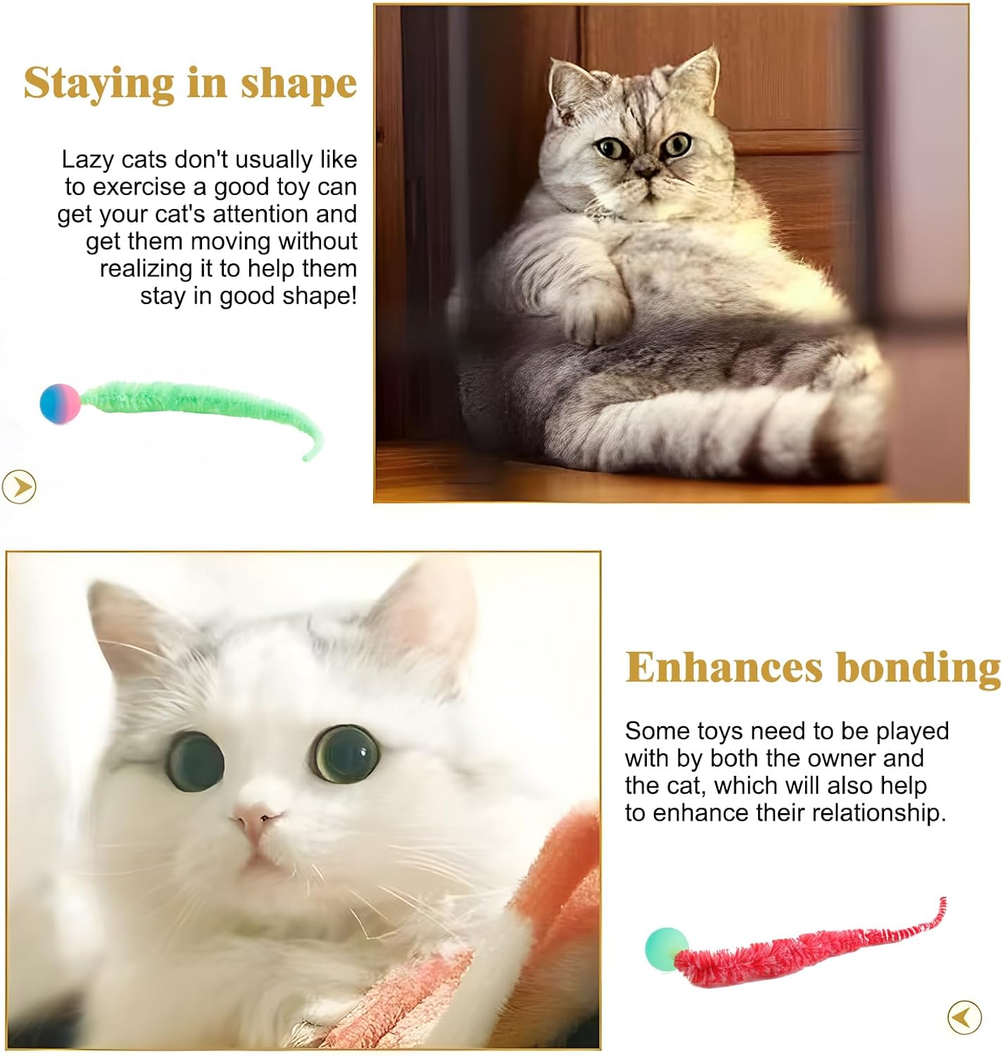Mixed Bouncy Balls for Cats 5 Pack，Fuzzy Worm Cat Worm Toys with Ball，Magic Worm Bouncy Ball with Tail Cat Toy