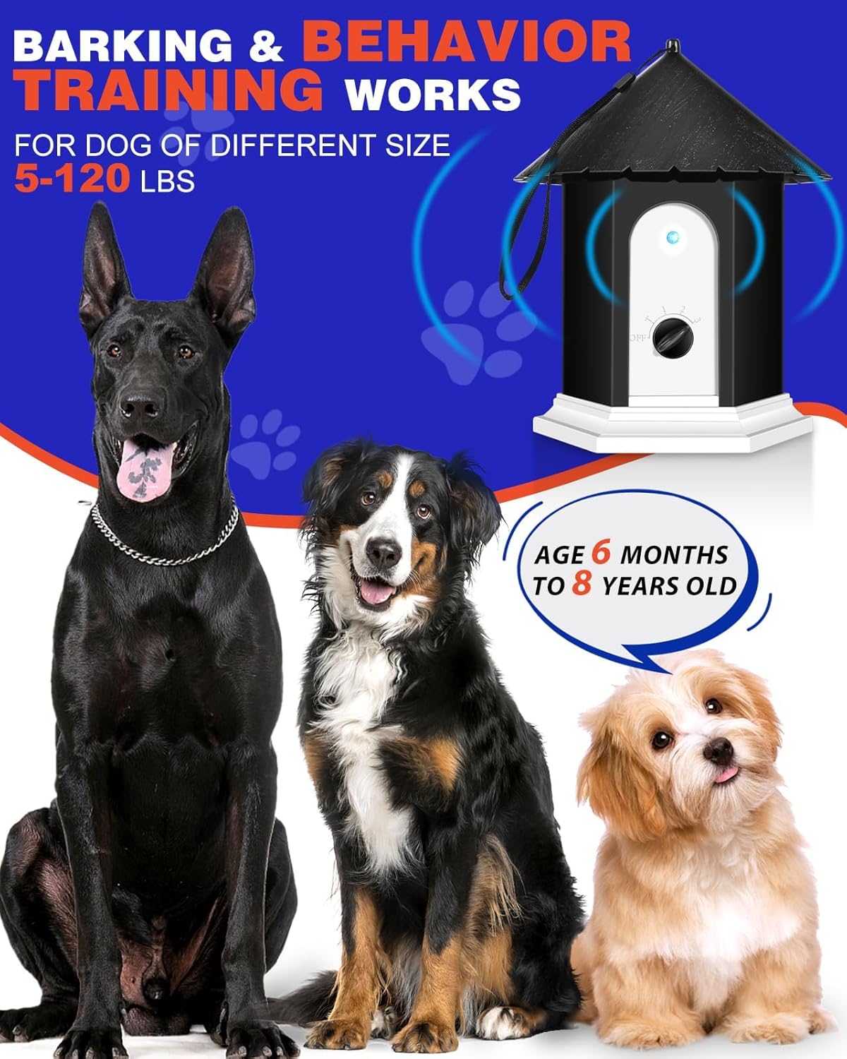 Anti Barking Device, 50FT Dog Barking Control Device, Ultrasonic Dog Bark Deterrent Bark Box Pet Behavior Training 3 Level Barking Dog Silencer Stop Neighbors Dog from Bark Outdoor/Indoor