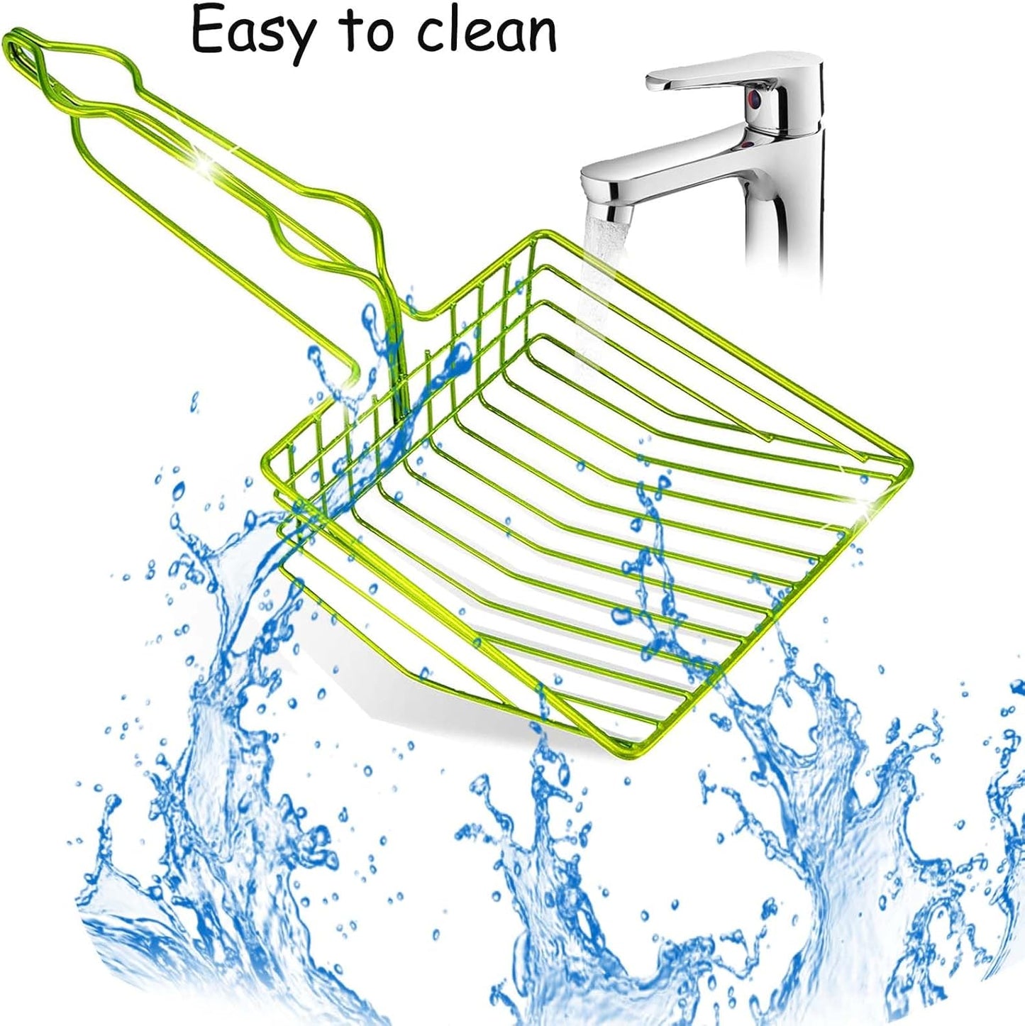 DHXYZZB Cat Litter Scoop, Metal Cat Litter Scooper Kitty Poop Scooper Stand for Litter Box, Fast Sifting Non-Stick Large Cat Poop Sifting cat Scooper (Only Scoop) (Green, Small)