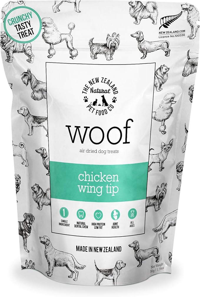 The New Zealand Natural Pet Food Co WOOF Air Dried Dog Treats - Chicken Wing Tip, High Protein - Small & Dog Treats, Natural, Topper - 1.76 oz