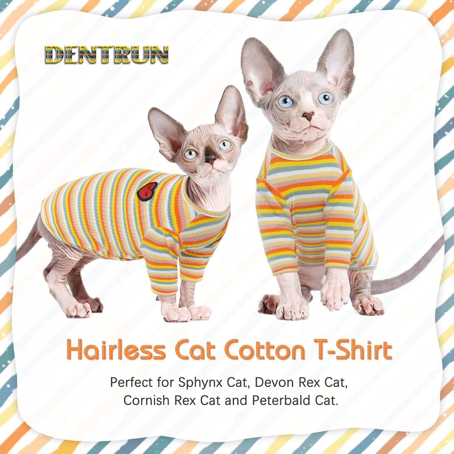DENTRUN Hairless Cats Shirt Breathable Cat Daily Wear Clothes Stripe Vest Adorable Pajamas Jumpsuit Soft & Skin-Friendly