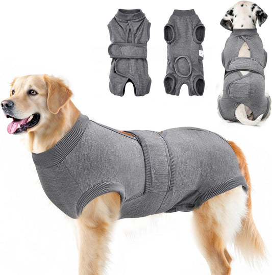 Lukovee Dogs Recovery Suit - Adjustable Dog Onesie for Female Male Dogs, Breathable Anti Licking Cone Alternative Surgery Pet Surgical Body Suit After Spay Abdominal Wounds Neuter (XL, Gray)