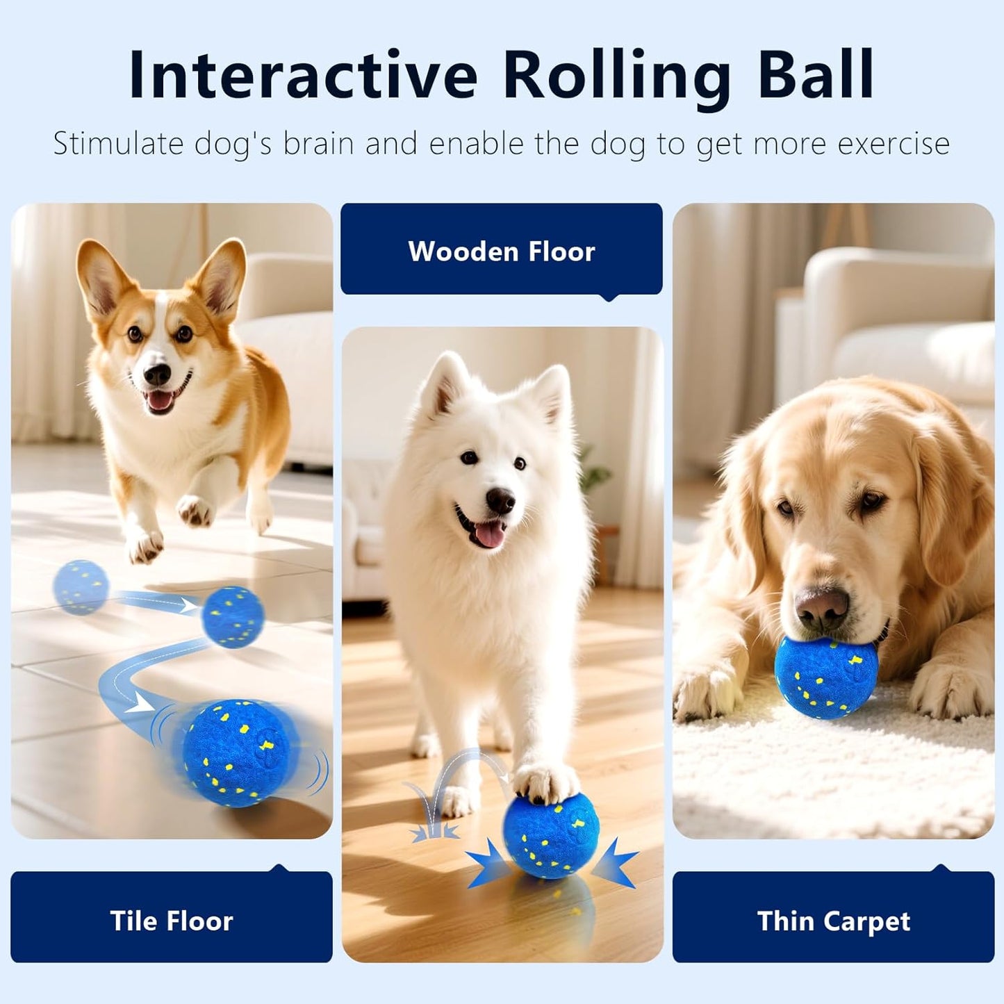 Interactive Dog Toy Ball, Smart Electric Ball - Automatic Bouncing Rolling Moving Jumping Vibrating - 3 Modes Water Resistant Balls for Medium Large Dogs - Chase Pet Toys to Keep Them Busy